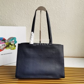 Prada Calf Leather Double Handle Soft Shoulder Bag For Women Blue 1bg122