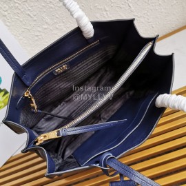 Prada Calf Leather Double Handle Soft Shoulder Bag For Women Blue 1bg122