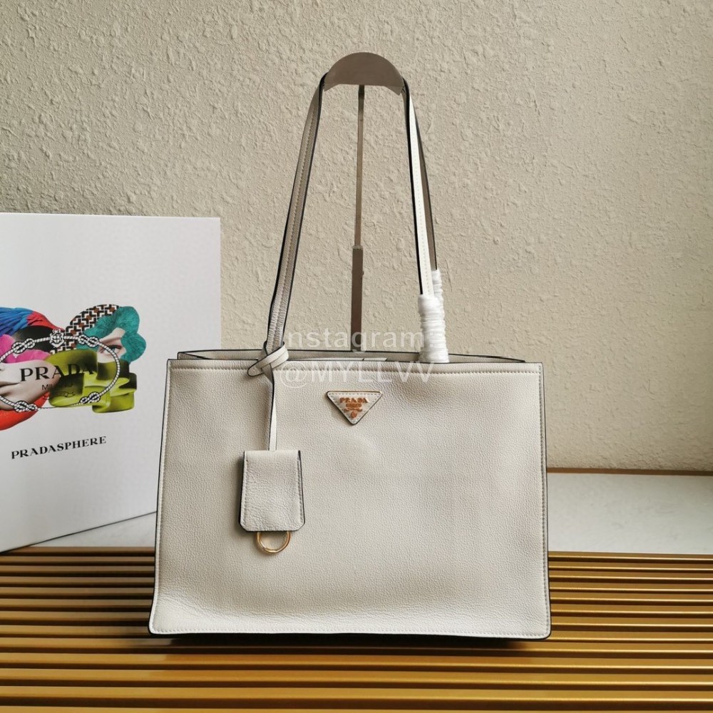 Prada Calf Leather Double Handle Soft Shoulder Bag For Women White 1bg122