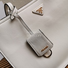 Prada Calf Leather Double Handle Soft Shoulder Bag For Women White 1bg122
