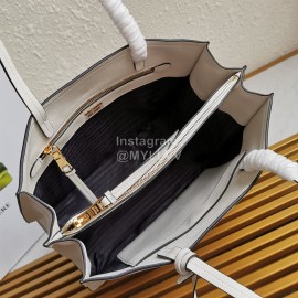 Prada Calf Leather Double Handle Soft Shoulder Bag For Women White 1bg122