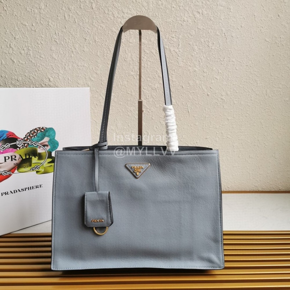 Prada Calf Leather Double Handle Soft Shoulder Bag For Women Sky Blue 1bg122