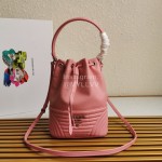 Prada New Fashion Leather Embroidered Drawstring Bucket Bag For Women Pink 1bh038