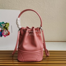 Prada New Fashion Leather Embroidered Drawstring Bucket Bag For Women Pink 1bh038