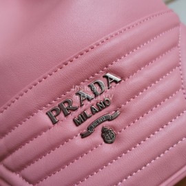 Prada New Fashion Leather Embroidered Drawstring Bucket Bag For Women Pink 1bh038