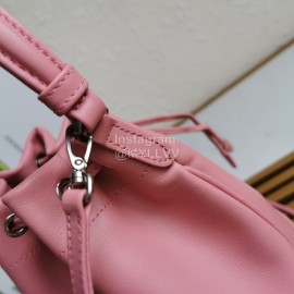 Prada New Fashion Leather Embroidered Drawstring Bucket Bag For Women Pink 1bh038