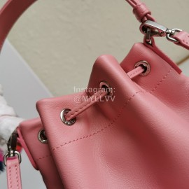 Prada New Fashion Leather Embroidered Drawstring Bucket Bag For Women Pink 1bh038