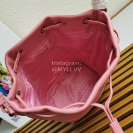 Prada New Fashion Leather Embroidered Drawstring Bucket Bag For Women Pink 1bh038