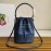 Prada New Fashion Leather Embroidered Drawstring Bucket Bag For Women Blue 1bh038