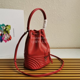 Prada New Fashion Leather Embroidered Drawstring Bucket Bag For Women Red 1bh038