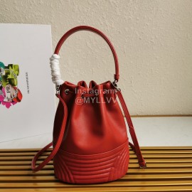 Prada New Fashion Leather Embroidered Drawstring Bucket Bag For Women Red 1bh038