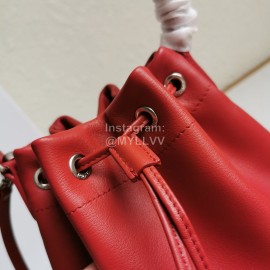Prada New Fashion Leather Embroidered Drawstring Bucket Bag For Women Red 1bh038