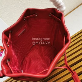 Prada New Fashion Leather Embroidered Drawstring Bucket Bag For Women Red 1bh038