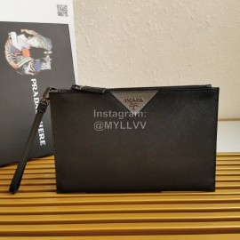 Prada Classic Cross Grain Cowhide Exquisite Handbag For Men Black 2ng05v