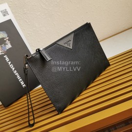 Prada Classic Cross Grain Cowhide Exquisite Handbag For Men Black 2ng05v