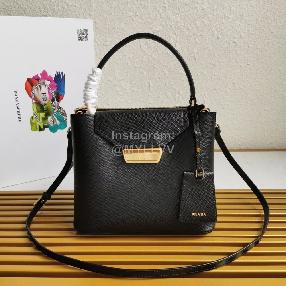 Prada Fashion Sheepskin Lining New Leather Bucket Bag For Women Black 1bn012