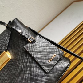 Prada Fashion Sheepskin Lining New Leather Bucket Bag For Women Black 1bn012