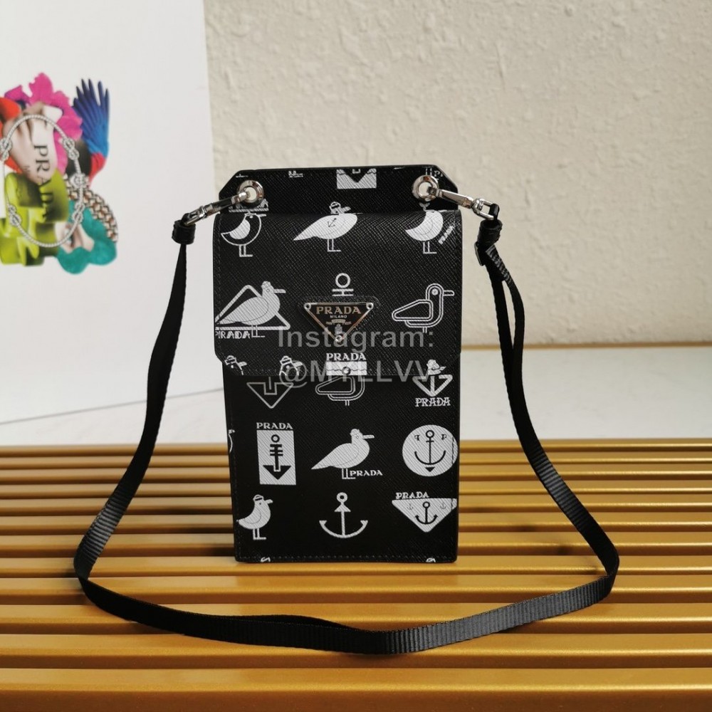 Prada Cute Printing Exquisite Messenger Mobile Phone Bag Black 2zh068