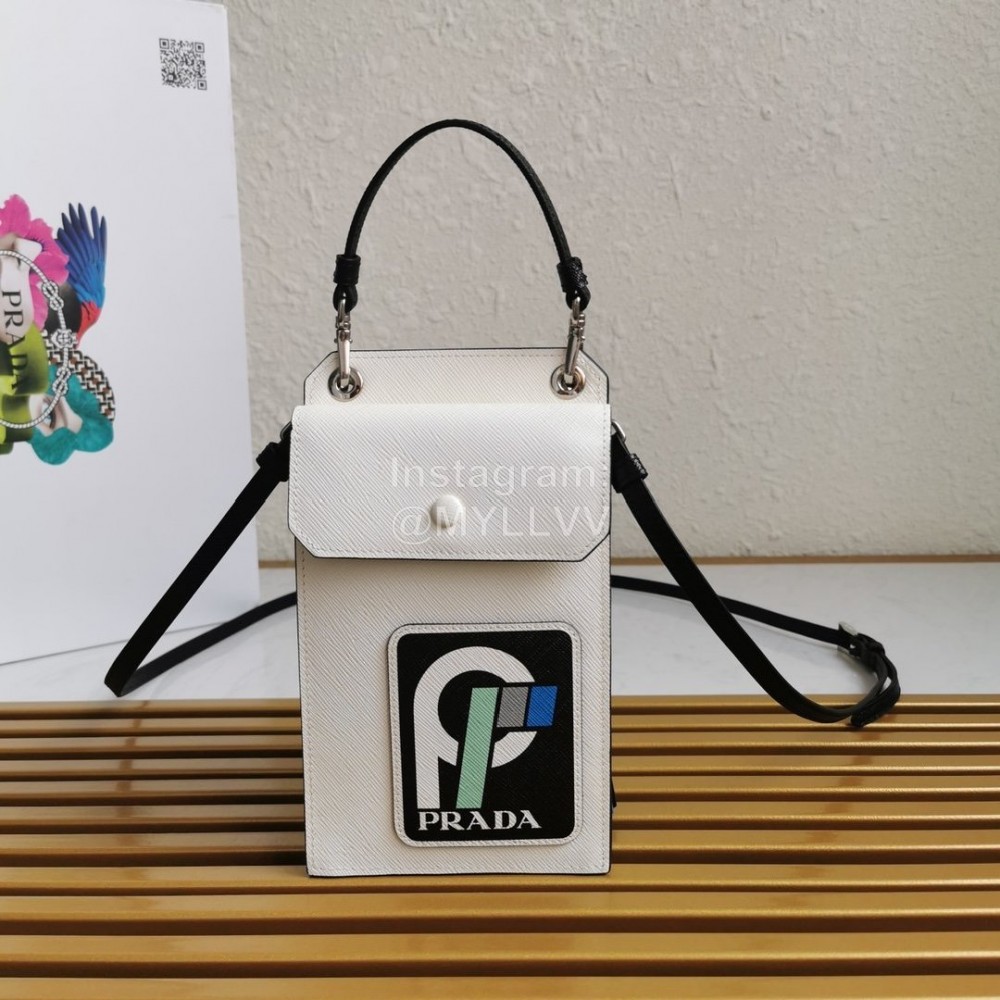 Prada Cute Printing Exquisite White Messenger Mobile Phone Bag 2zh068