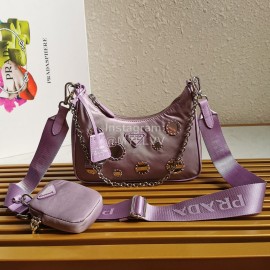 Prada Embroidered Sequins Lightweight Fashion Underarm Bag For Women Purple 1bh204