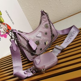 Prada Embroidered Sequins Lightweight Fashion Underarm Bag For Women Purple 1bh204