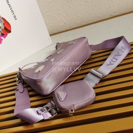 Prada Embroidered Sequins Lightweight Fashion Underarm Bag For Women Purple 1bh204