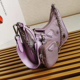 Prada Embroidered Sequins Lightweight Fashion Underarm Bag For Women Purple 1bh204