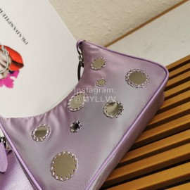 Prada Embroidered Sequins Lightweight Fashion Underarm Bag For Women Purple 1bh204
