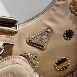 Prada Embroidered Sequins Lightweight Fashion Underarm Bag For Women Khaki 1bh204