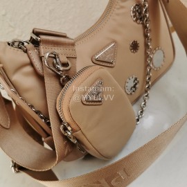 Prada Embroidered Sequins Lightweight Fashion Underarm Bag For Women Khaki 1bh204