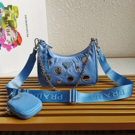 Prada Embroidered Sequins Lightweight Fashion Underarm Bag For Women Blue 1bh204