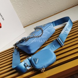 Prada Embroidered Sequins Lightweight Fashion Underarm Bag For Women Blue 1bh204