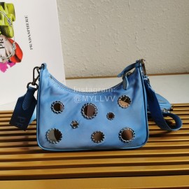 Prada Embroidered Sequins Lightweight Fashion Underarm Bag For Women Blue 1bh204