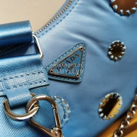 Prada Embroidered Sequins Lightweight Fashion Underarm Bag For Women Blue 1bh204