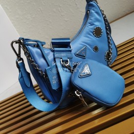 Prada Embroidered Sequins Lightweight Fashion Underarm Bag For Women Blue 1bh204