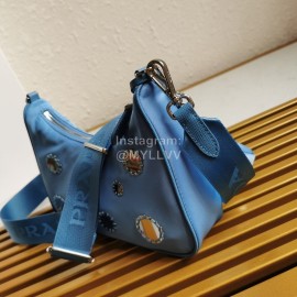 Prada Embroidered Sequins Lightweight Fashion Underarm Bag For Women Blue 1bh204