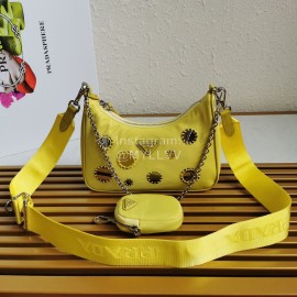 Prada Embroidered Sequins Lightweight Fashion Underarm Bag For Women Yellow 1bh204