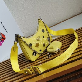 Prada Embroidered Sequins Lightweight Fashion Underarm Bag For Women Yellow 1bh204