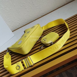 Prada Embroidered Sequins Lightweight Fashion Underarm Bag For Women Yellow 1bh204