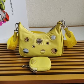 Prada Embroidered Sequins Lightweight Fashion Underarm Bag For Women Yellow 1bh204