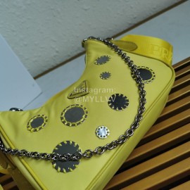 Prada Embroidered Sequins Lightweight Fashion Underarm Bag For Women Yellow 1bh204