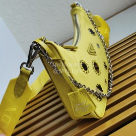Prada Embroidered Sequins Lightweight Fashion Underarm Bag For Women Yellow 1bh204