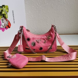 Prada Embroidered Sequins Lightweight Fashion Underarm Bag For Women Pink 1bh204