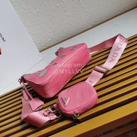 Prada Embroidered Sequins Lightweight Fashion Underarm Bag For Women Pink 1bh204