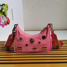 Prada Embroidered Sequins Lightweight Fashion Underarm Bag For Women Pink 1bh204