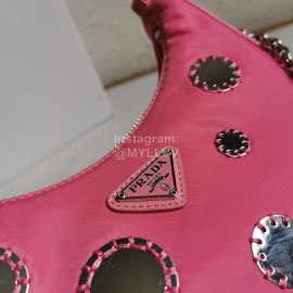 Prada Embroidered Sequins Lightweight Fashion Underarm Bag For Women Pink 1bh204