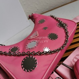 Prada Embroidered Sequins Lightweight Fashion Underarm Bag For Women Pink 1bh204