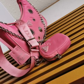 Prada Embroidered Sequins Lightweight Fashion Underarm Bag For Women Pink 1bh204