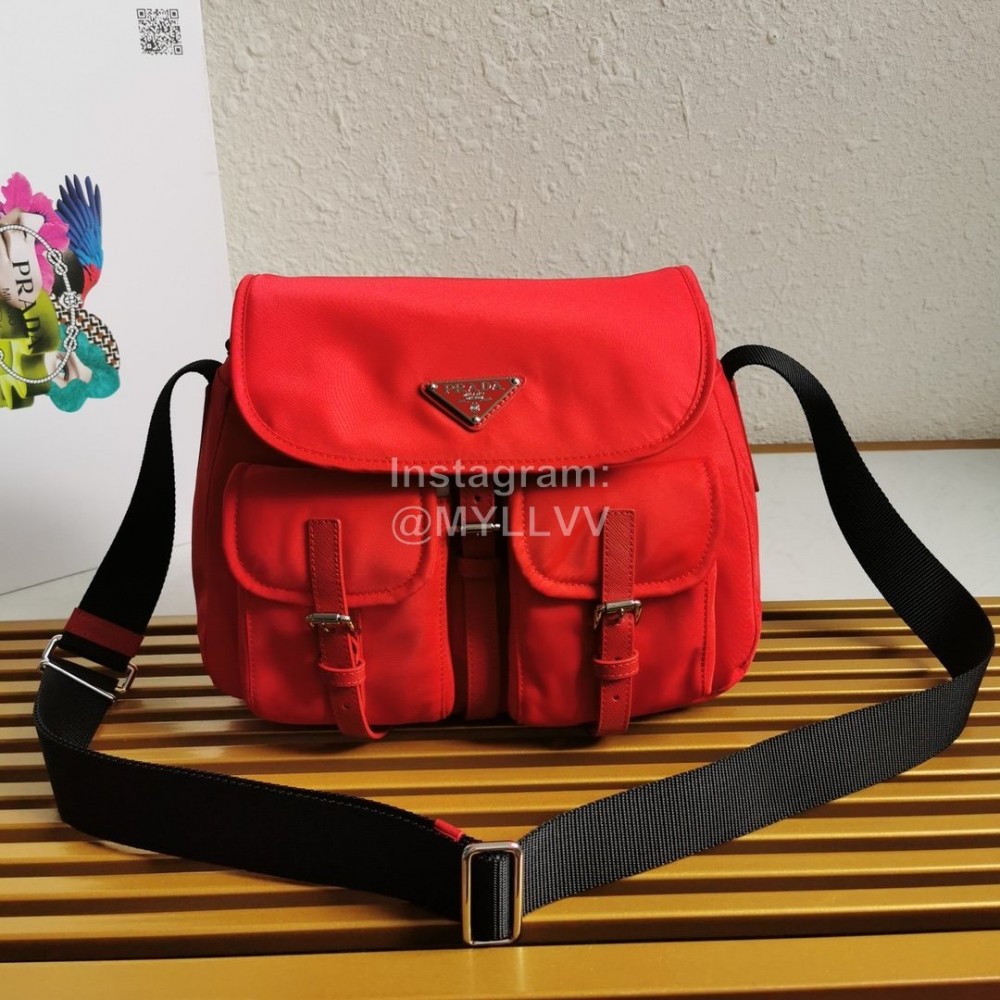 Prada Fashion Imported Nylon Multi Compartment Leisure Shoulder Bag Red 1bd225