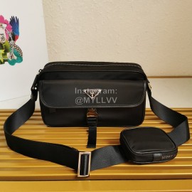 Prada Enamel Logo With Bag Pendant Simple Nylon Messenger Bag For Men Black 2vh074
